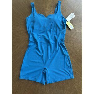 NEW Women's Brushed Sculpt Rib Short Active Bodysuit - All In Motion Blue Size M